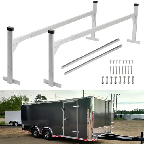 OUTPRIZE Aluminum Trailer Ladder Rack, 6FT to 9FT Adjustable Trailer Roof Ladder Rack for Universal Enclosed and Open Trailers, 400 lbs Capacity, Silver by OUTPRIZE - Used condition - US$137.78
