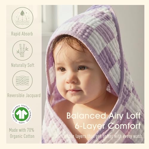 Image of Ultra-Soft Muslin Baby Towel - 32 x 32 Inches, Ideal for Bath & Beach, Suitable for Both Boys & Girls from Newborns to Toddlers(Purple Plaid)