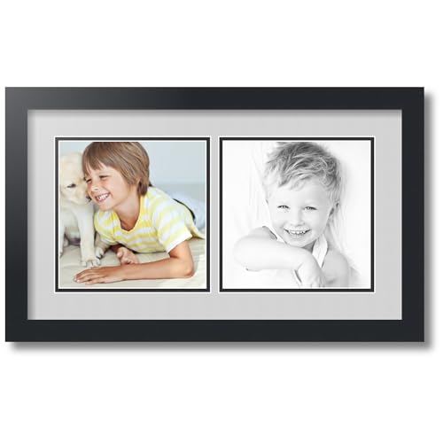 ArtToFrames Collage Photo Frame Double Mat with 2-8x8 Openings with Satin Black Frame and Candlewick mat.