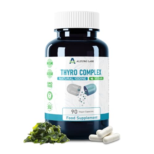 Alzuro Labs Thyro Complex con Yodo Natural | 90 Cápsulas Veganas | Fórmula Potente de Apoyo a la Tiroides | Analizado por Laboratorio Externo | GMP | Sin Gluten ni OGM