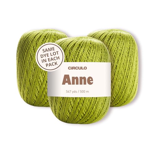 Image of CIRCULO Anne Yarn Pack, 1641 yds for Knitting & Crochet, 3 Balls of 100% Mercerized Brazilian Virgin Cotton, Soft Fingering Weight, Color 5800 Pistachio