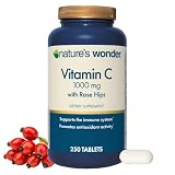 Nature's Wonder Vitamin C 1000mg with Rose Hips - High-Potency Vitamin C Supplement for Daily Immune & Antioxidant Support, Heart & Skin Health, Mood & Workout Recovery - Gluten-Free - 250 Tablets