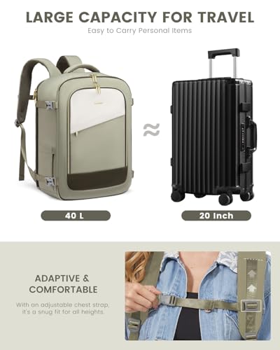 Image of LOVEVOOK Travel Backpack for Women, 40L Carry On Backpack Flight Approved, Large Personal Item Bag Fits 17 inch Laptop, TSA Approved Luggage with 3 Packing Cubes,Waterproof Weekender Gym Bag