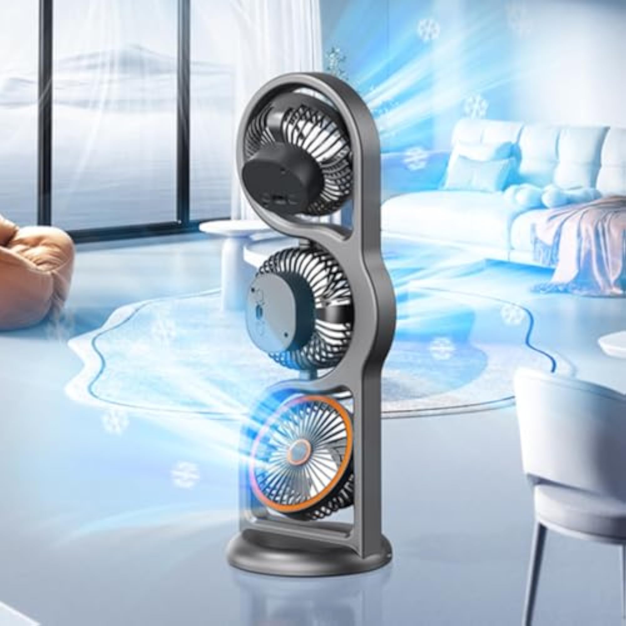 BNF® Safety Grille Vertical Triple-Head Desk Fan