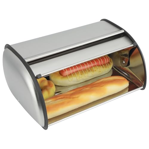 Large Capacity Stainless Steel Bread Bin with Roll Top Lid - Stylish and Breathable Countertop Storage for Baked Goods, 33 x 24 x 15cm