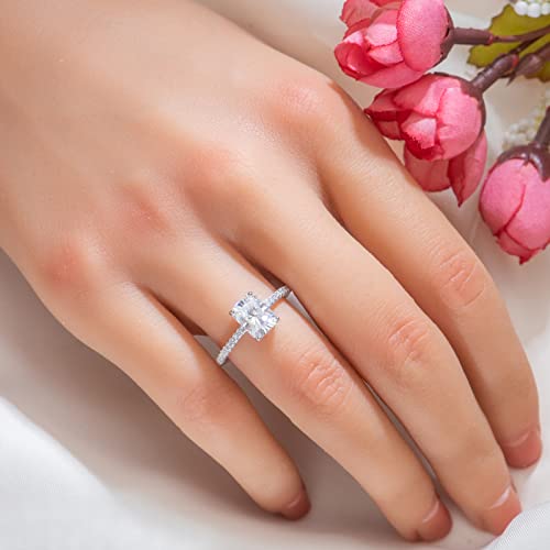 SecreTalk 2ct Moissanite Engagement Promise Ring for Women - Radiant Cut Moissanite Wedding Band 925 Sterling Silver D Color VVS with Certificate of Authenticity2