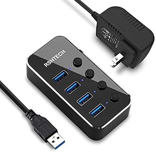 RSHTECH Powered USB 3.0 Hub 4 Port USB Hub Splitter Portable Aluminum USB