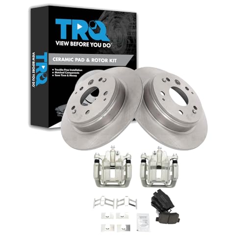 Image of TRQ Rear Brake Pad and Rotor Set Ceramic Solid Rotors Calipers
