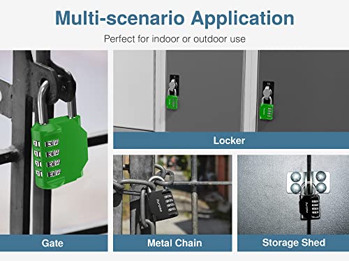 Puroma 2 Pack Combination Lock for Locker 4 Digit Outdoor Waterproof Padlock for School, Gym, Sports, Fence, Toolbox, Gate, Case, Outdoor, Hasp Storage, Cabinets(Green & Black) - Thumbnail 7