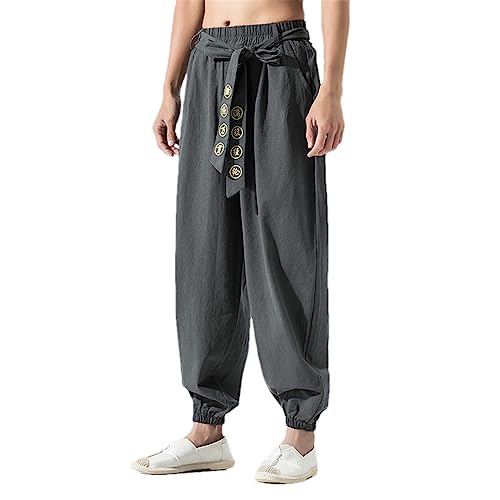 Pantalon japonais homme brodé avec soin coupe sarouel lâche haut de gamme gris foncé