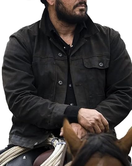 Men’s Black Western Cowboy Jackets – TV Series Old West Style Cotton Ranch Jacket with Logo, Classic Cowboy Outfit2