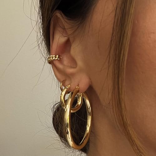 Gold Hoop Earrings Set for Women, 18 Pairs Hypoallergenic Statement Open Pearl Hoops Earring for Multipack, Gold Chunky Hoop Earrings for Women Trendy Jewelry - Image 4