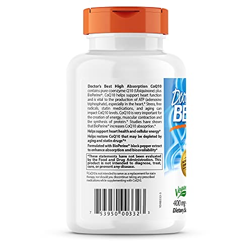Doctor's Best High Absorption Coq10 With Bioperine, Non-Gmo, Gluten Free, Naturally Fermented, Vegan, Heart Health & Energy Production, 400 Mg, 180 Veggie Caps #TOP2