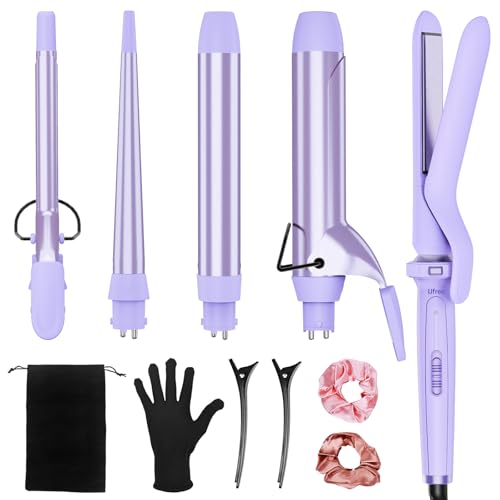 Ufree 5 in 1 Curling Iron with Interchangeable Ceramic Barrels (0.35"-1.25"), Curling Wand Set with Flat Iron Hair Straightener, Instant Heat Up, Dual Voltage Hair Curler