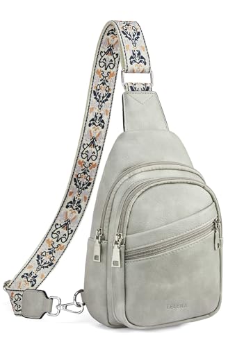 Telena Sling Bag for Women Crossbody Bags Purse for Women Vegan Leather Fanny Pack with Adjustable Strap Grey