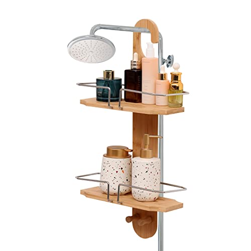 Vnshqae Bathroom Bamboo Shower Caddy,Hanging Shower Rack Organizer,Shower Holder For Shampoo And Soap,Eco Friendly Over The Shower Head Rust Proof Shower Storage Hanging #TOP1
