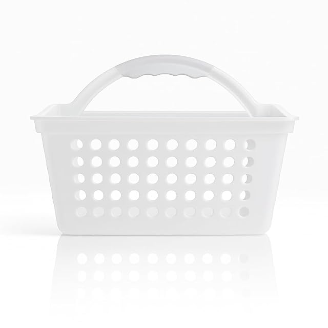 TruViare Small Portable Shower Caddy Frost Plastic Bathroom Organizer with Handle Lightweight Tote for Dorm Gym Travel Everyday