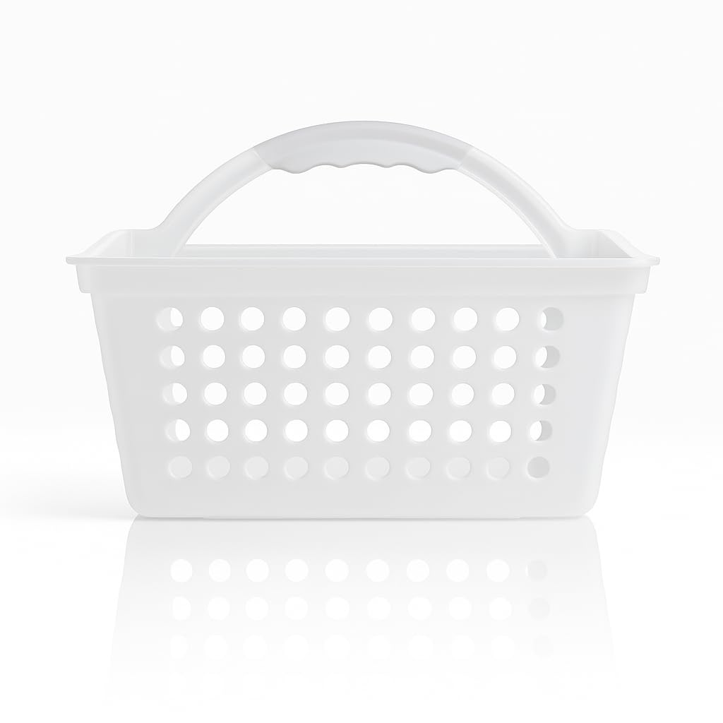 TruViare Small Portable Shower Caddy Frost Plastic Bathroom Organizer with Handle Lightweight Tote for Dorm Gym Travel Everyday