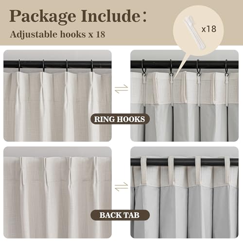 Image of MYSKY HOME Beige Blackout Curtains 108 inches Long Natural Pinch Pleated Curtains for Living Room Bedroom 100% Room Darkening Black Out Window Drapes with Hooks Back Tab, 40 inch Wide per Panel, 2 Pieces