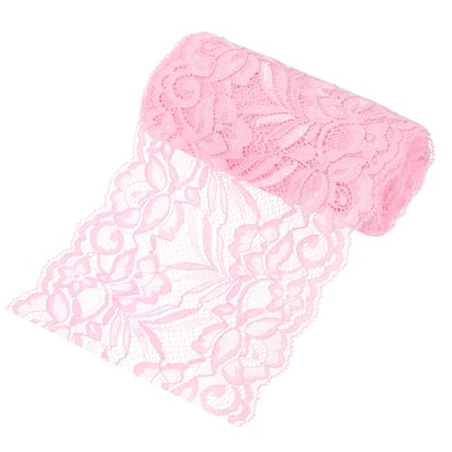 M METERXITY 5-Yard 5.9 Inch Wide Elastic Lace Fabric, Ribbon Stretchy Trim Lace W Floral Pattern for Bridal Wedding Decorations/Garment/Dress Sewing/DIY Crafts/Gift Bouquet [Pink]