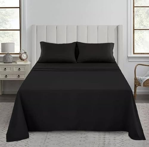 Image of Luxury Flat Sheet, 200 Thread Count 100% Egyptian Cotton Premium Hotel Quality Wrinkle and Fade Resistant Super Soft Top Sheet - Non Iron Easy Care Bedding Sheet (Black, King)
