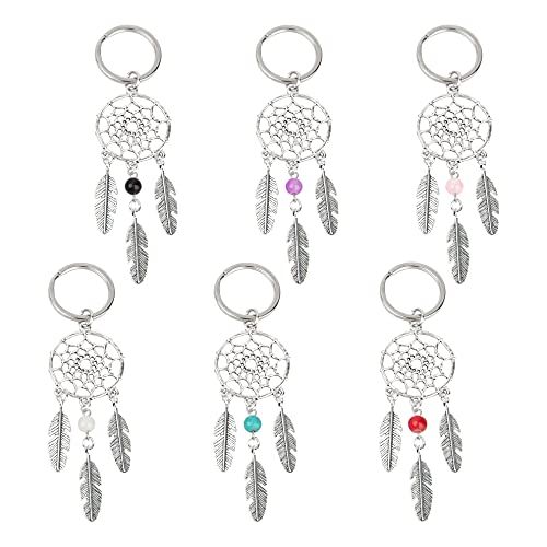 Azure Zone, 6 Pack Mini Dream Catcher Keychains Handmade Key Ring For Key Bag Ornaments Accessories Silver #TOP12