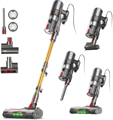 FAMIVAC FV2 Staubsauger mit Kabel,Staubsauger Beutellos mit Matratzenbürste | 7m Kabel, 60KPa & 600W konstante Saugkraft, Selbststehend, 1,3kg Leichtgewicht, 1,5-Liter Staubbehälte