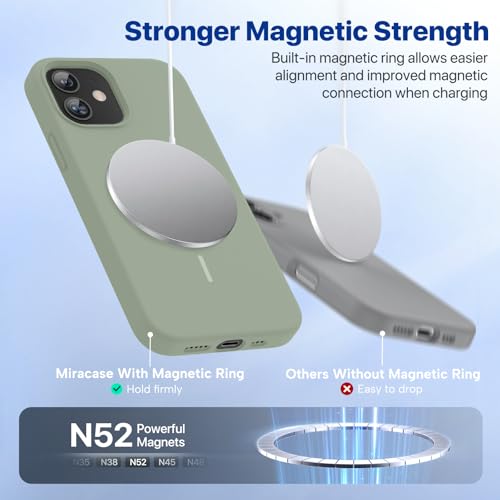 Image of Miracase Magnetic for iPhone 12 Case /iPhone 12 Pro Case, [Soft Anti-Scratch Microfiber Lining], Compatible with MagSafe,Liquid Silicone Shockproof Drop Protection Phone Case for 12 /12 Pro,Patina Green