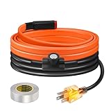 3FT Heat Tape for Water Pipes Freeze Protection IP65 Waterproof 7W/FT 110V,BDDFOTO Water Pipe Heat Cable With Thermostat Self-Regulating Pipe Heater for House Garden/RV Camper