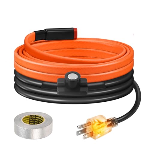 3FT Heat Tape for Water Pipes Freeze Protection IP65 Waterproof 7W/FT 110V,BDDFOTO Water Pipe Heat Cable With Thermostat Self-Regulating Pipe Heater for House Garden/RV Camper