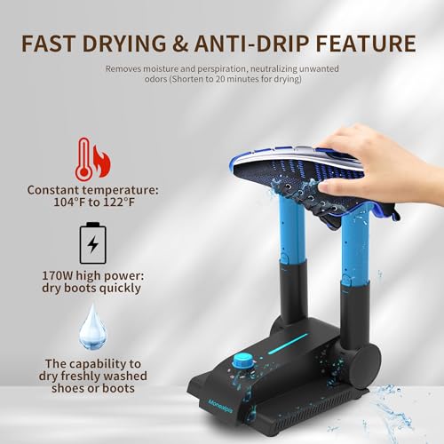 Monealpis Boot Dryer - Portable Shoe Dryer Warmer with Heat Blower, Timer, and Adjustable Foldable Rack for Work Boots, Shoes, Gloves, Helmets, Ski Boots, and Sneakers - Thumbnail 4