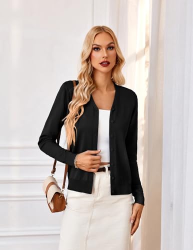 GRACE KARIN Women's Long Sleeve Button Down Vee Neck Classic Sweater Knit Cardigan4