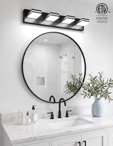Image of VOLISUN 4 Light Bathroom Vanity Light, 27.16 inch Dimmable Bathroom Light Fixtures Over Mirror, 5 Color Temperatures, 180Rotatable Head, Black LED Vanity Lights for Bathrooms-ETL Certificated