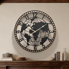 HEBOIX Wall Clock,Decorative Wall Clocks for Living Room Decor,World Map Design Metal Frame with photo HEBOIX Wall Clock,Decorative Wall Clocks for Living Room Decor,World Map Design Metal Frame with