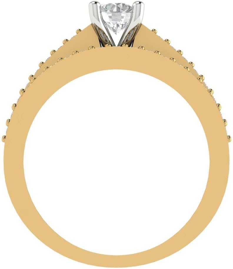 Clara Pucci 14K Yellow/White Gold Bridal Set for Women Moissanite Solitaire with Accents 0.86 carats Round Cut Birthstone Statement Ring Gift for Her Sizes 3.5 to 11