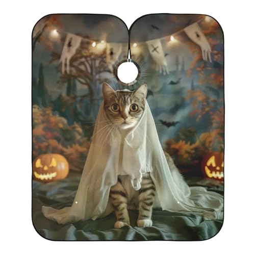 Takiito Halloween Cat in Costume Barber Cape for Men, Waterproof Haircut Cape Hairdressing Cape Beard Apron Cape for Salon Home Use, 55x65 in
