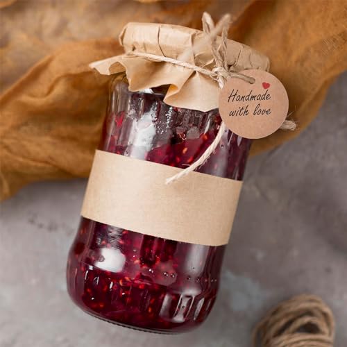 100 szt. ręcznie robionych papierowych zawieszek wiszących ze sznurkiem - 3 cm okrągłe brązowe etykiety na prezenty - sznurek 20 m - spersonalizowane zawieszki do rękodzieła, puszek na świece, wesela