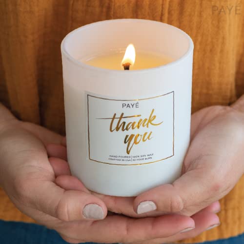 Payé Thank You Candle 100% Hand Poured Soy Wax All Natural Sea Salt & Orchid Fragrance - Large 10Oz White Glass Jar - Wooden Lid - Gift For Women And Men Includes Palo Santo - Handmade - 42 Hour Burn #TOP3
