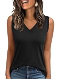 AUTOMET Tank Top Women Summer 2026 Casual Spring V Neck Sleeveless Tee Shirt Basic Trendy Beach Vacation Outfits Clothes Black XL