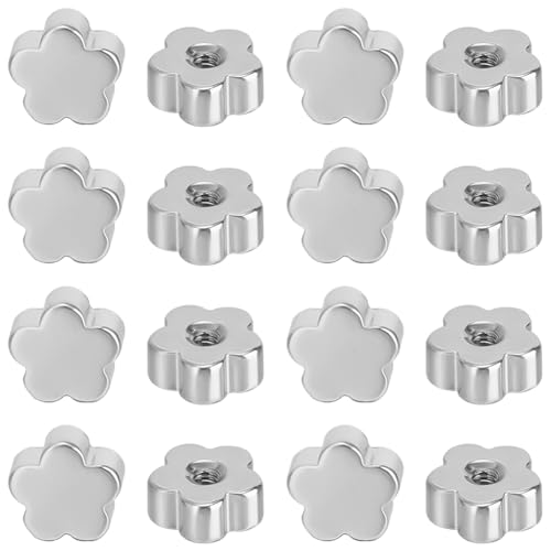 Beebeecraft 1 Box 50Pcs Stainless Steel Screw Backs (Hole: 0.8mm/20 Gauge) Flat Flower Earring Backs Replacement Metal Silver Ear Nuts for Jewelry Earring Making Supplies