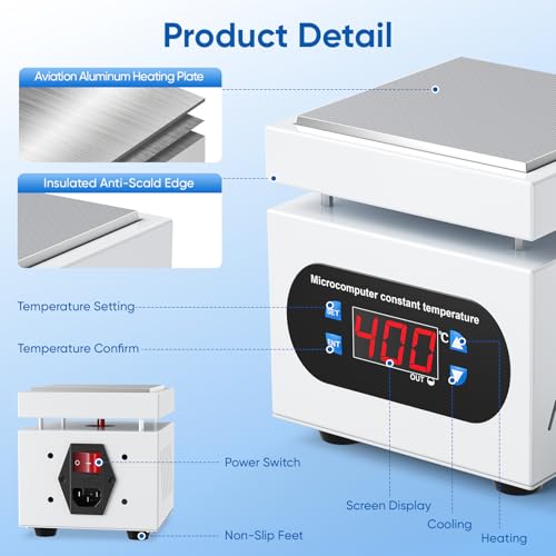 PCB Heizstation, 350W Elektrische Heizplatte Lötstation 100x100 MM, 0-400℃, Vorheizen Station, LED Mikrocomputer Elektrische Vorwärmung Rework Heater Lab für Reparatur von Handy-Displays & Komponenten