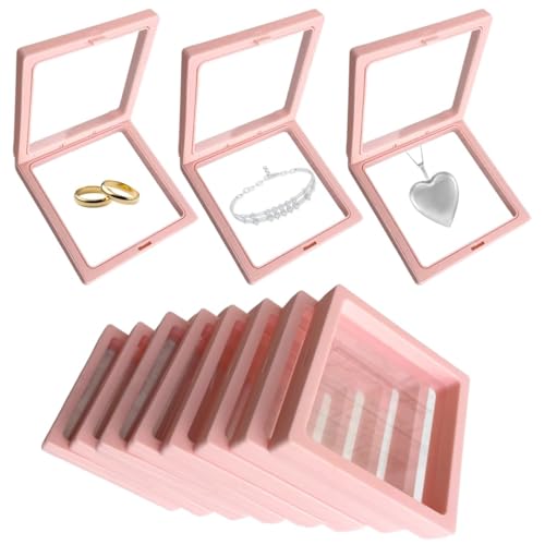Image of Floating Display Frame, Coin Display Case, Dustproof PE Film Transparent Jewelry Storage Box for Ring Necklace Bracelet, Floating Display Case for Coin, Jewelry per Availability (Medium 10 Pink)
