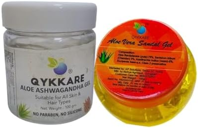 Qykkare Aloevera Sandal Gel and Aloe Ashwagandha Gel combo (100gm x 2) for radiant youthful skin