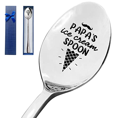 HSSPIRITZ Papa's Ice Cream Spoon Funny Engraved Stainless Steel Spoon,Dad Gifts,Best Ice Cream Spoon Coffee Spoon Dessert Ice Cream Lovers Gifts for Grandpa Dad Papa Birthday Father's Day Christmas