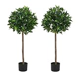 agnixnaf Green Artificial Topiary Bay Tree Ball 4Ft Set of 2, Black Plastic Pot & Lifelike Leaves, Artificial Plant for Home, Office, Mall, Living Room, Bedroom Decor, 124 cm
