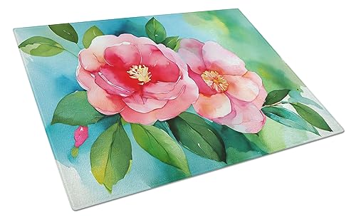 Caroline's Treasures DAC1621LCB Alabama Camellia in Watercolor Glass Cutting Board Large Decorative Tempered Glass Kitchen Cutting and Serving Board Large Size Chopping Board