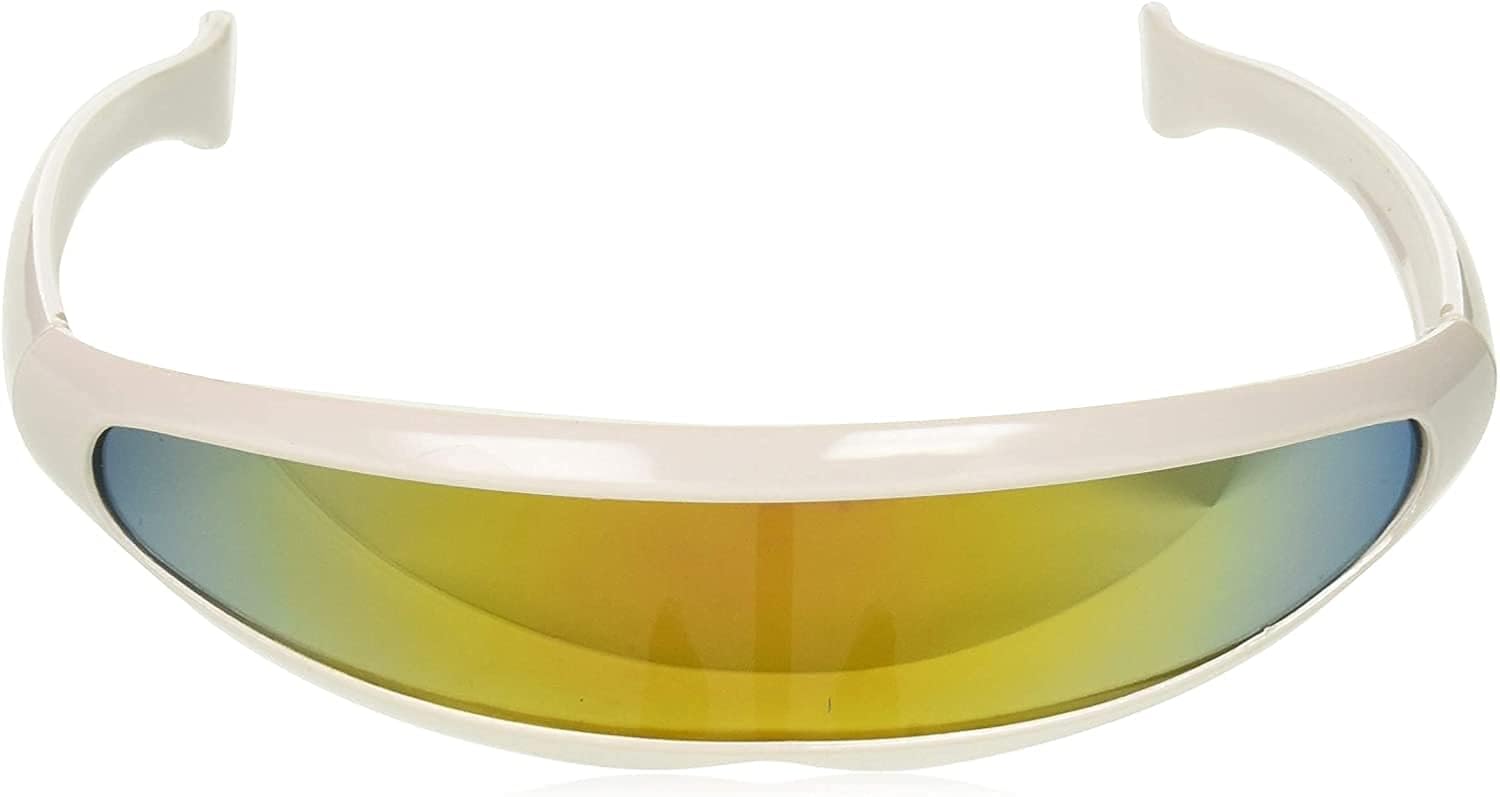 Futuristic Narrow Cyclops Sunglasses Robot Space Costume Color Mirrored Lens(Color white) : Clothing, Shoes & Jewelry