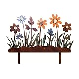 Rusokufo Metall Wilde Blumen Stecker 30 x 20,5 cm, Doppelseitig, Metallblumen Gartendeko mit Rostoptik, Dekorative Gartenstecker & Rasendeko für Außenbereich, Zaunobendeckel Deko
