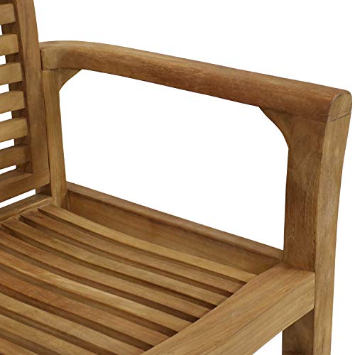 Sunnydaze Solid Teak Outdoor Armchair - Light Brown Wood Stain Finish - Slatted Chair - Patio, Deck, Lawn, Garden, Terrace Or Backyard #TOP5