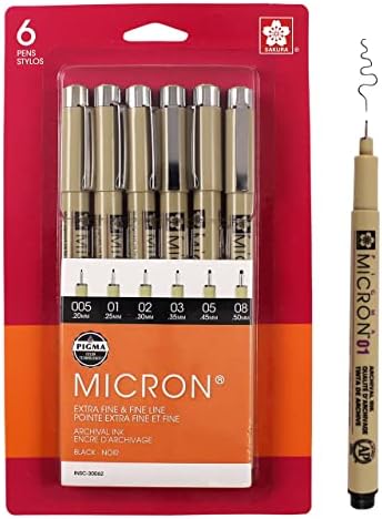 SAKURA Pigma Micron Assorted Pens, Pack of 6, Black